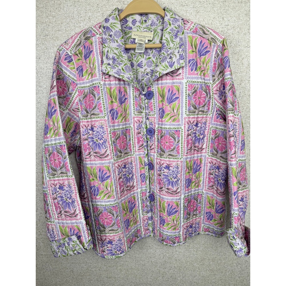 Appleseed's Petites Reversible Quilted Floral Jacket PL Y2K Cottagecore Purple